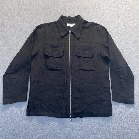 Gran Sasso Men 100% Linen Black Shackets Full Zip Pockets Size 48 Made in Italy - Picture 1 of 7